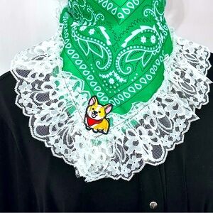 Bandana Neck Scarf OOAK Handmade With Embroidered patch Lace Dog Lover